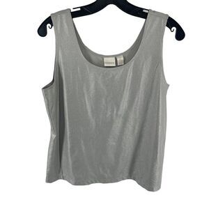 Chico's Women Tank Blouse Sleeveless Shirt Top Scoopneck glossy Stretch Silver m